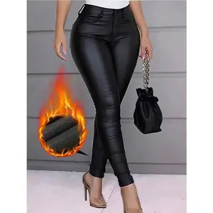 A High Waist Thermal Lined PU Leather Skinny Cropped Pants
