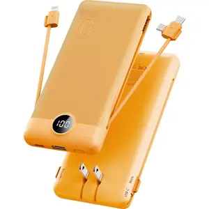 GJ F- MPP10 Portable Charger Built-in Cables and AC Wall Plug, USB C Power Bank 10000mAh, Travel Battery Phone Charger Compact Lightweight External Battery Pack for Smart Phones, Tablets etc-Orange Charging Micro Digital Smartphone Chargeable Electronic