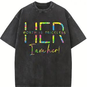 Women's Letter Print Casual Round Neck T Shirt Short Sleeve Summer Wear for Daily Vacation Outdoor Ladies Clothing