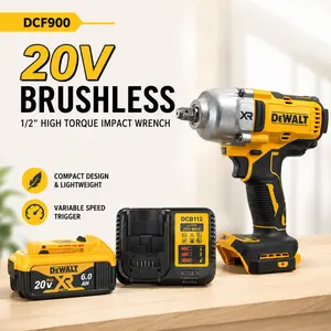 DEWALT DCF900 20V Max XR Cordless 1/2" Multi-Speed Impact Wrench with 6.0Ah Lithium-Ion Battery for Auto Repair & Industrial Use