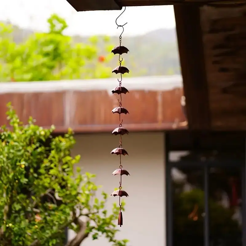 Vintage Metal Umbrella Rain Chain, Rustic Thick Iron Garden Decor with Dripping Water Effect, Outdoor Rainwater Collection, Rainwater Harvesting