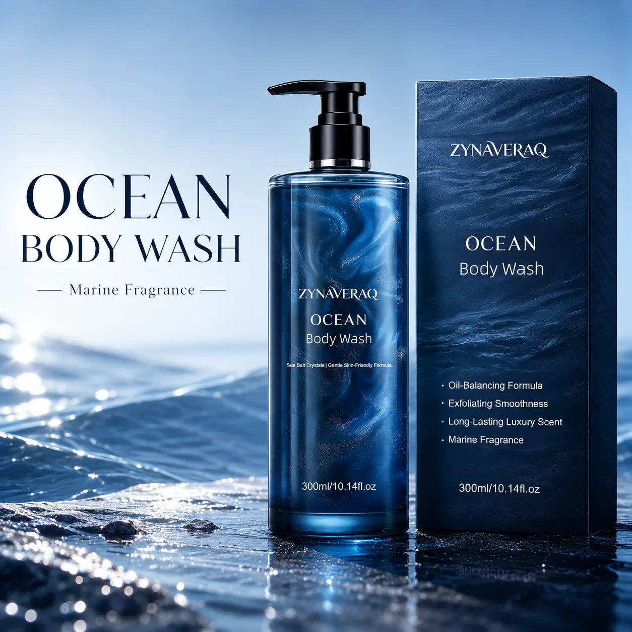 Ocean Body Wash Sea Salt Crystal Oil Balancing Gentle Cleansing Shower Gel Marine Scent Exfoliating Smoothness Daily Shower All Skin Types 300ml, Body Care, Cleanser, Scented, Sensitive, Lightweight