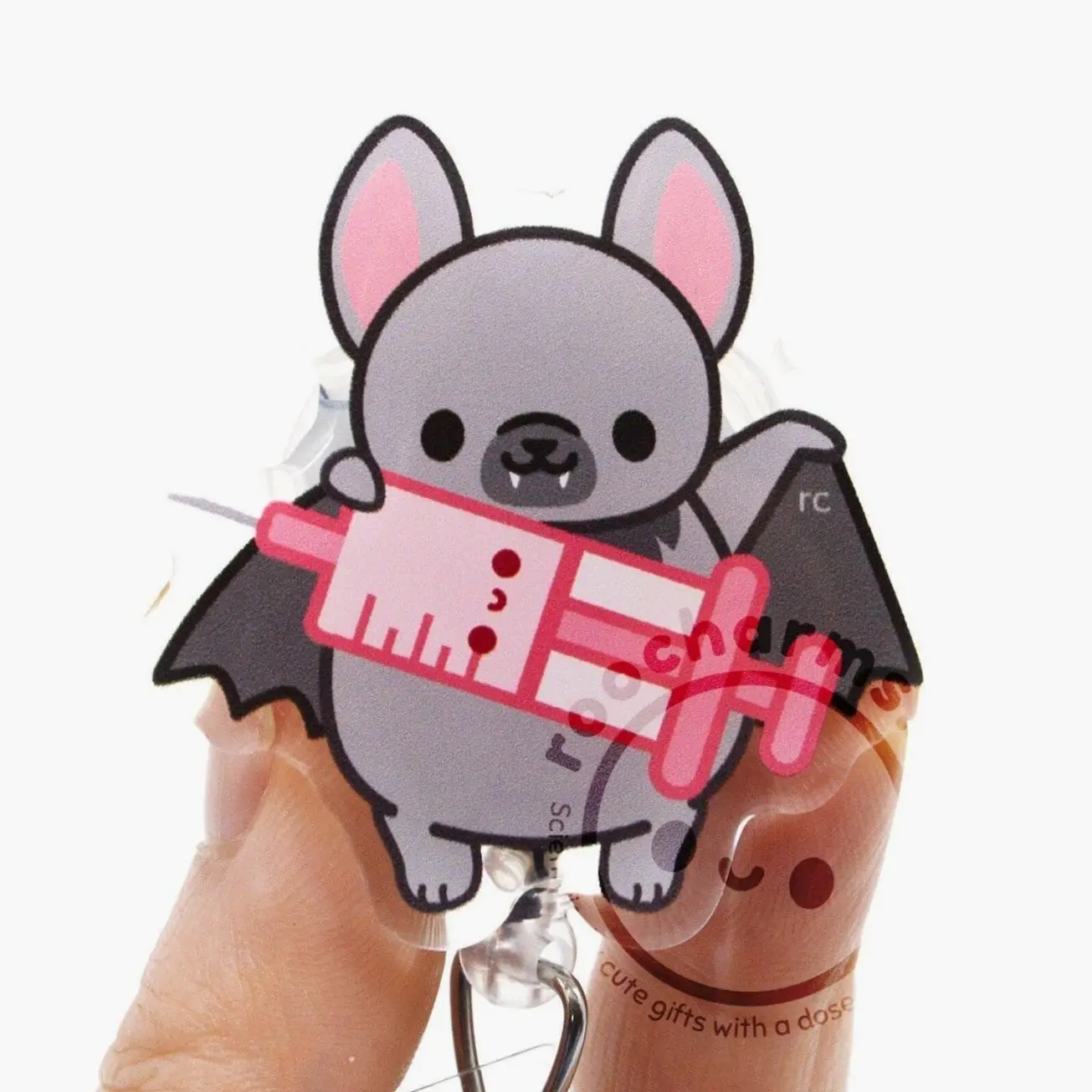 Vampire Bat Acrylic Badge Reel for Nurses, Phlebotomist, Phlebotomy Tech MLT Medical Assistant Syringe Nursing Student Vet Tech Veterinarian