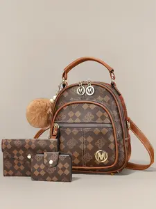 Fashion Women's Shoulder Bag Set, Elegant Bags, Casual Small Backpack 3-Piece, Geometric Pattern Satchel, Multifunctional Geometric Print, Designer Brand, Daily Use, Commute, Party, Travel, High Quality Bag