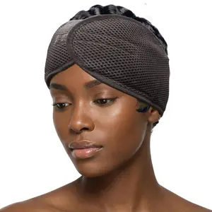DONNA Deluxe Foam Mesh Wrap, Soft Breathable Head Wrap for Sleep and Daily Wear, Adjustable Closure with Dual Textures and Foam Padding for Hair Protection, Black, One Size