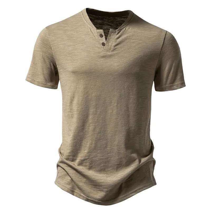 JEMITOP Men's Casual Slim Fit Henley T-Shirt - 2-Button Notch V-Neck, Short Sleeve, Stretchy Cotton-Polyester Blend, Moisture-Wicking, Yoga, Back to School Menswear Tee