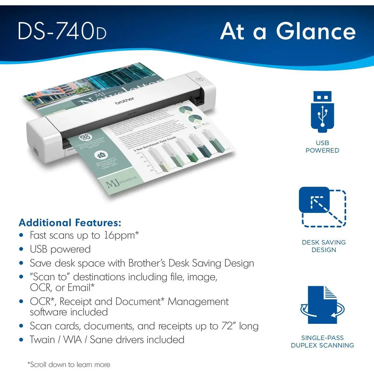 Brother DS740D Duplex Compact Mobile Document Scanner