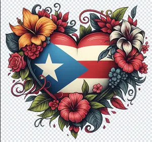 Puerto Rico Gangsheet DTF Heat Transfers - Custom Puerto Rican Culture Art, DIY Craft Embellishments, Flower Decor Supplies Kit