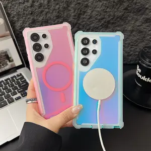 Iridescent Gradient Crystal Phone Case for Samsung Galaxy S26 S25 S24 Ultra Plus FE S23 S22 Ultra, Built-in Strong Magnets for MagSafe, High-Duty Corner Protection Case for Women