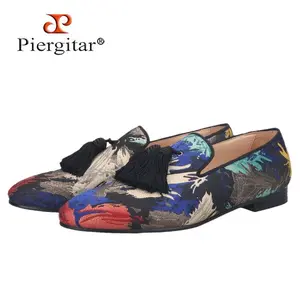 2021 New Style Oil Painting Silk Men Moccasin Handmade Tassel Men's Loafers Plus Size Slip-On Male Smoking Slippers