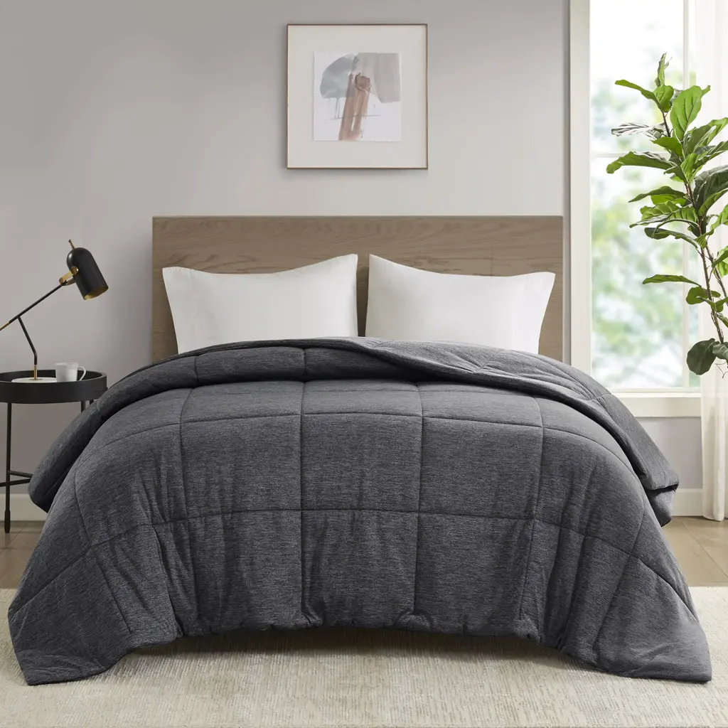 Cozy Soft Jersey Knit Bedding, Box Quilting & Heathered Design, Cool to Touch, Lightweight All Seasons Down Alternative Bed Set