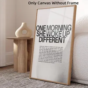 1Pc Optinal Frame Modern Feminist Wall Art, One Morning She Woke Up Different, Strong Women Quote Canvas Posters, Unframed Art Print, Room Decor, Waterproof Canvas, Home & Dorm Decoration, Motivational Wall Art, Unframed Wall Art, Art Work For Wall Decor
