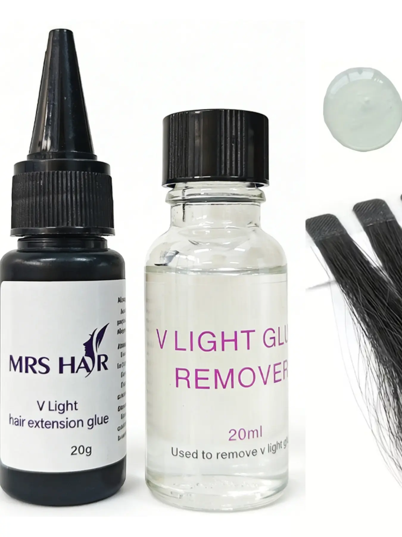 Hair Extension Glue & Remover Set, V Light Hair Extensions Adhesive + Removal Solution, Professional Grade Salon Quality Hair Care Essentials