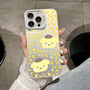 cute P-Pom pom Purin Phone Case For iPhone 11 12 13 14 15 16 17 Pro Max Air Plus Mini Light Luxury High-end Colorful Silver Cases