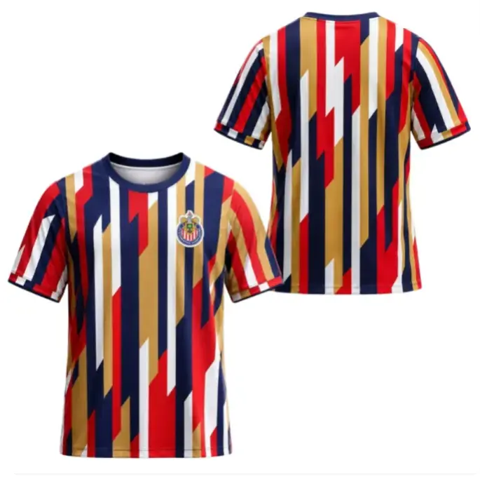 Chivas Guadalajara 2026-2027 Pre Match 3D Soccer Jersey, Geometric Stripe Football Shirt, Liga MX Unisex Fan Apparel