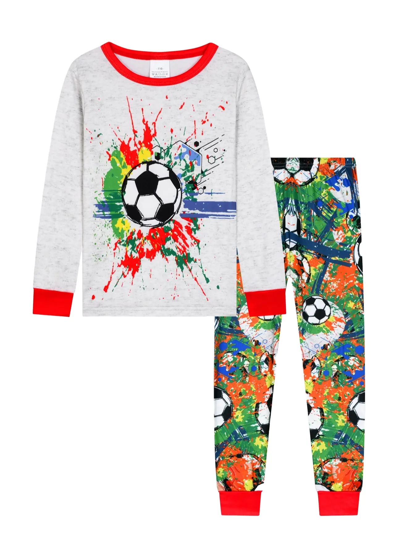 Boys' Round Neck Long Sleeve Pajama Set, Digital Print Soccer Style, Comfortable Casual Two-Piece Home Wear for All Seasons