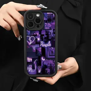 Creative Dark Purple Glowing Love and Character Splicing Pattern-Themed Phone Case Cover, High Quality Protective Phone Case, Suitable for iPhone 17/16/15/14/13/12/11 Pro, Plus, Pro Max, Mini, X, XS,XSMAX, XR and Other Series, Shockproof, TPU Material.