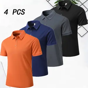 Set of 4 men’s summer casual sports Polo short sleeves, minimalist commuter style, made from quick dry wrinkle resistant fabric; versatile short sleeve design suitable for business meetings, friend gatherings, and more occasions.#SummerVibes