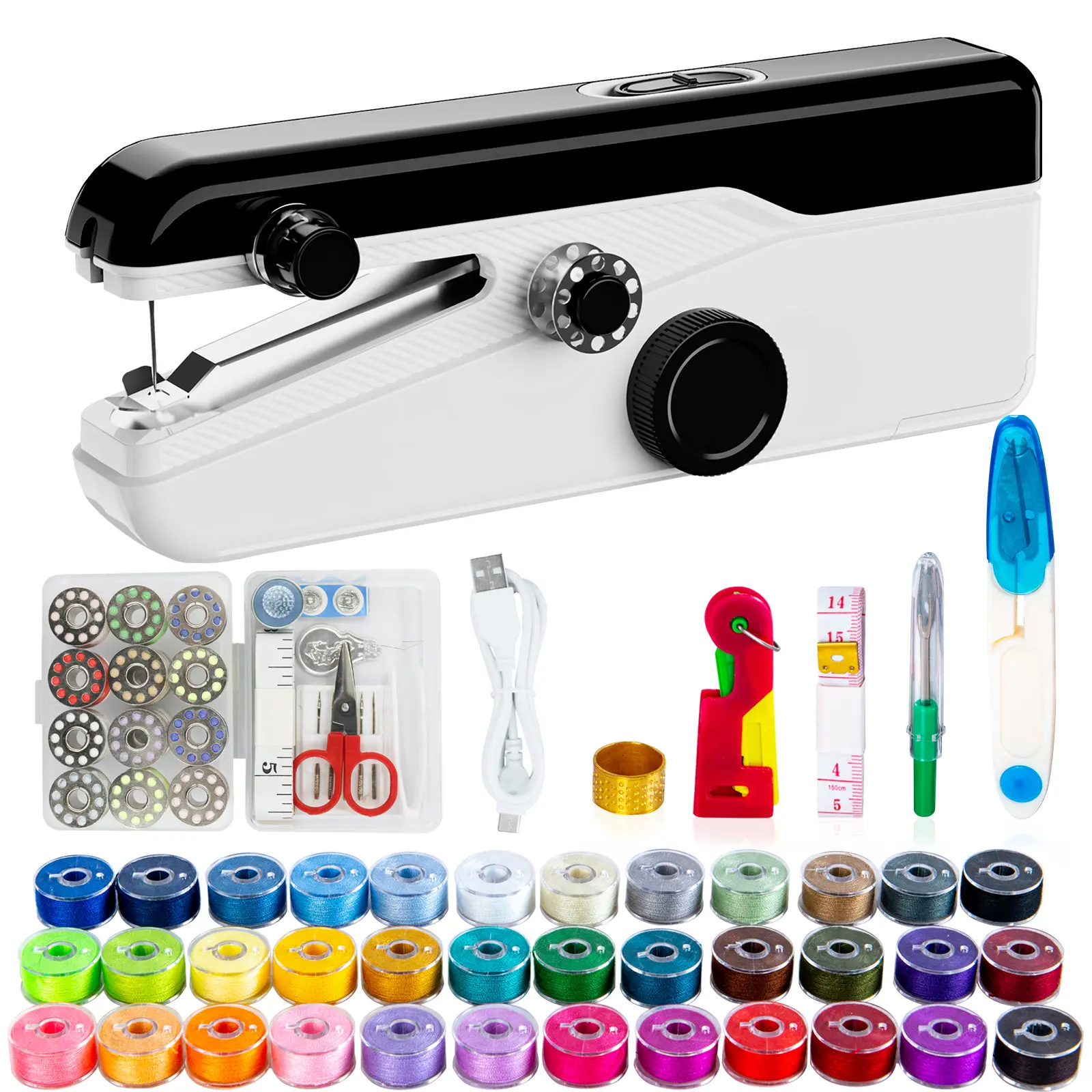 Handy Stitch Handheld Sewing Machine, Mini Portable Electric Fabric Sewing Tool, Single Hand Operation Sew Machine with Complete Accessory Set,Fabric DIY Crafts