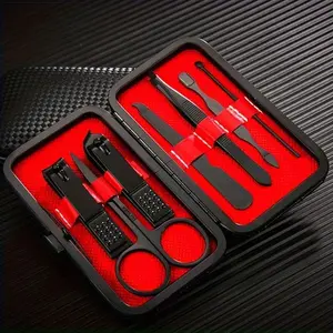 1set, Stainless Steel Nail Clipper Cutter Trimmer Earpick Grooming Kit Nail Care Manicure Pedicure Scissor Tweezer Nail Clippers Nail Tools Set with Black Leather Travel Case