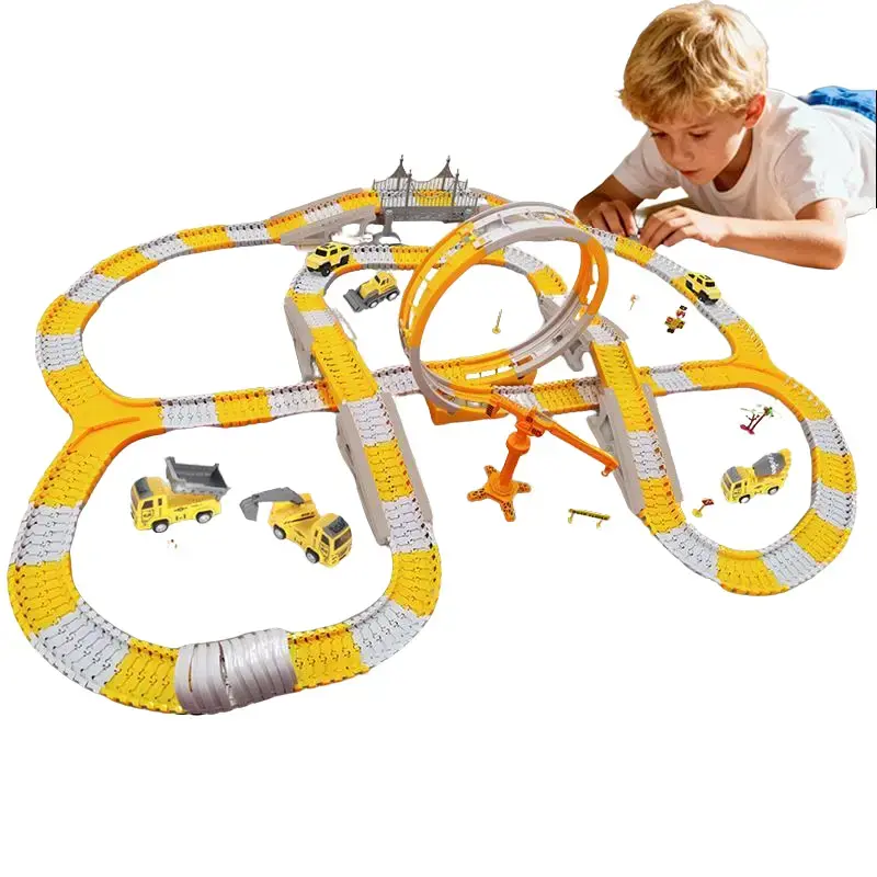 Kids Construction Track Toy Set - DIY Flexible Track, Electric Engineering Truck, STEM Educational Toy for 3-4,5-7 Year-Olds, Abs, City Simulation, Birthday/Parent-Child Interactive Gift