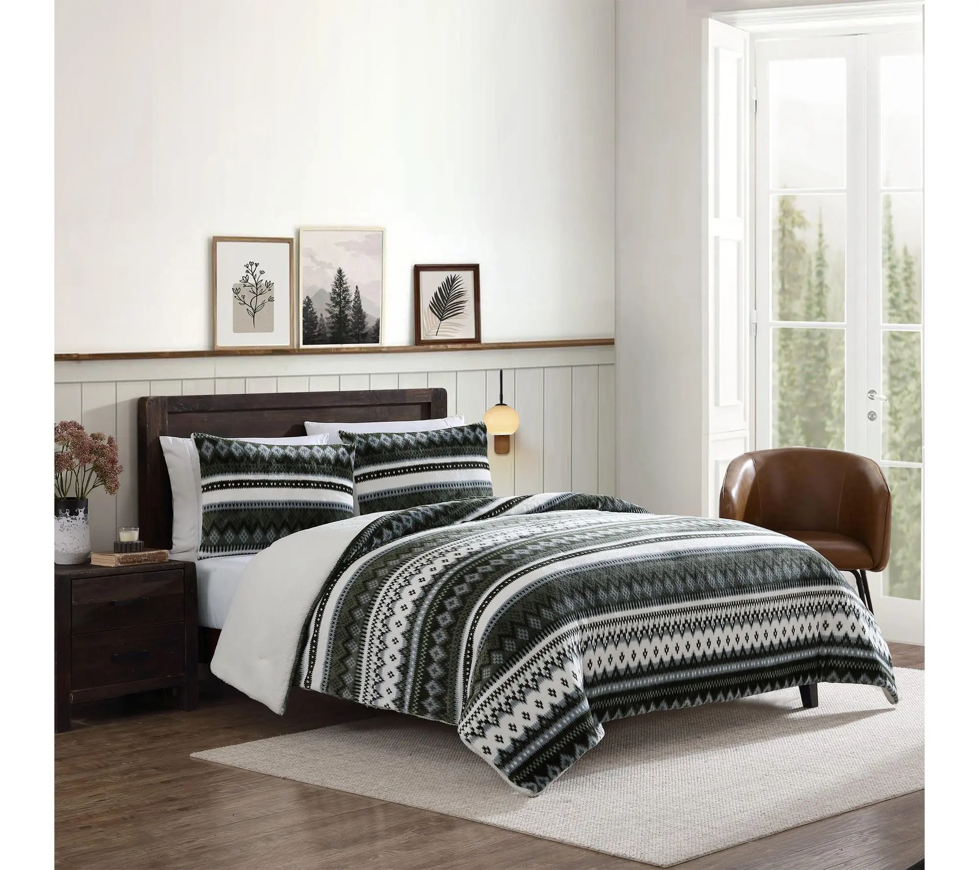Eddie Bauer Shelton Fair Isle Green Plush TwinComforter Set