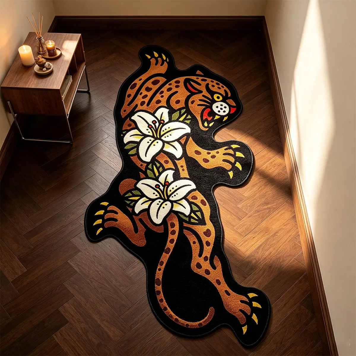 One brown cheetah-shaped rug, machine washable, non-slip, soft and comfortable living room/bedroom rug, bedside mat, uniquely shaped rug, American retro style, trendy home decor rug, birthday gift, Cheetah Pattern Rug