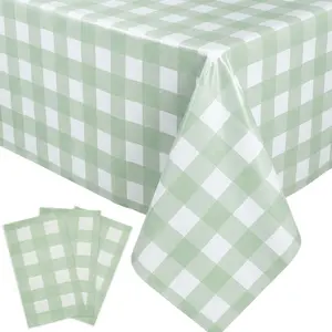 3-Piece Sage Checkered Tablecloth Set, Rectangular Disposable Picnic Camping Birthday Decorations, Outdoor Party Supplies, Outdoor Patio, Picnic Table Cover
