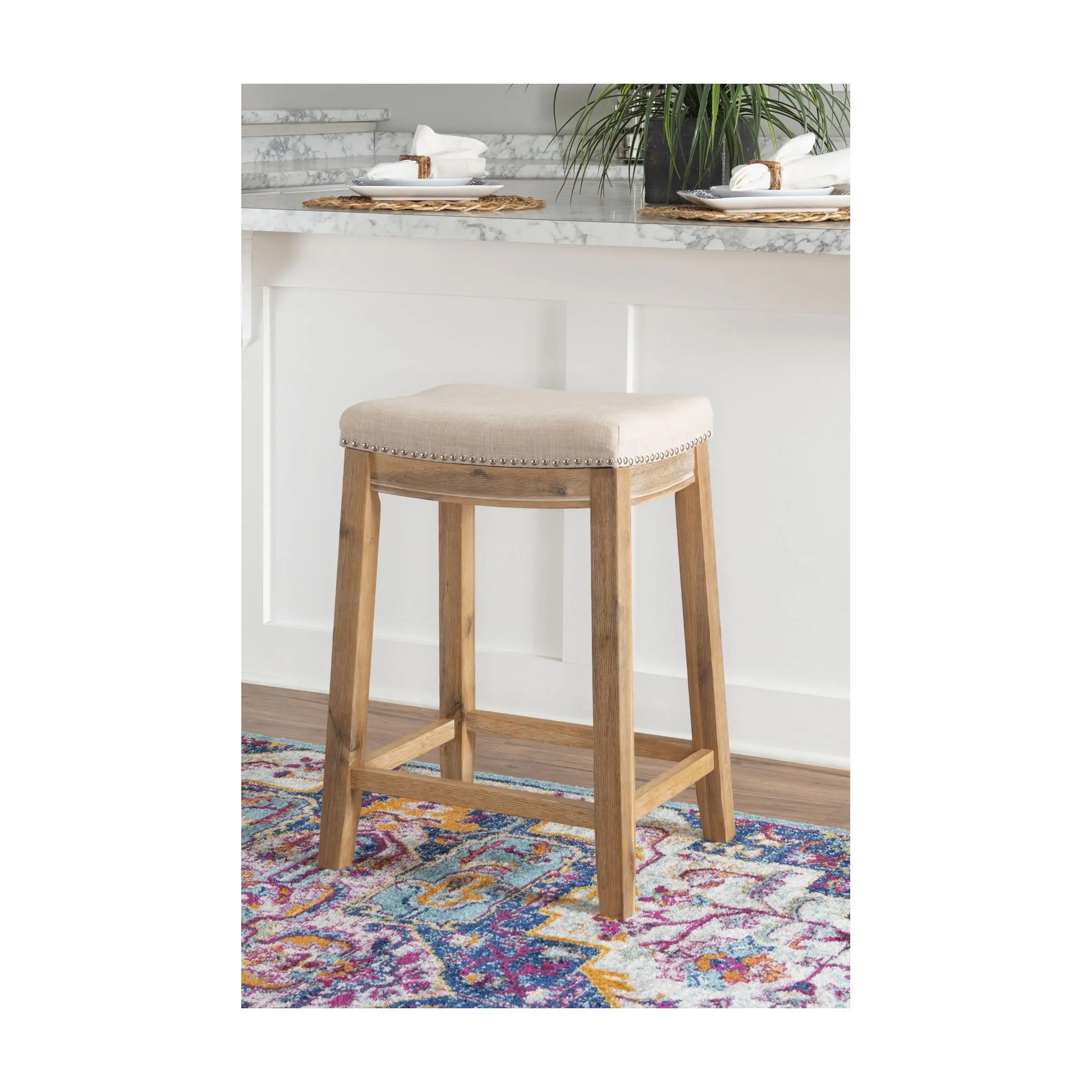 Linon Home 26.25 "Brenner Acacia Counter StoolW/Fabric Seat