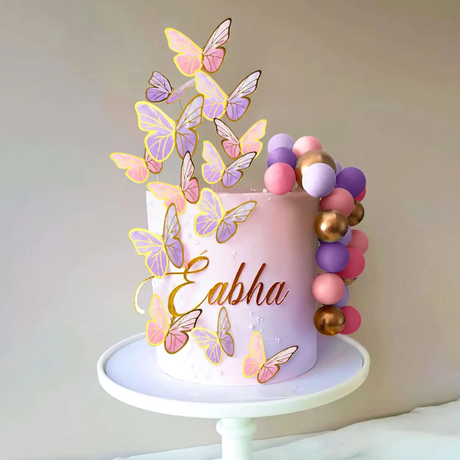 47PCS Purple Pink Butterfly Cake Toppers balls,Butterfly Cake Decorations Include Cake Toppers Balls for Baby Shower Wedding Birthday Bridal Shower Party Decor(Purple Pink) Cake Decorating Kit Set