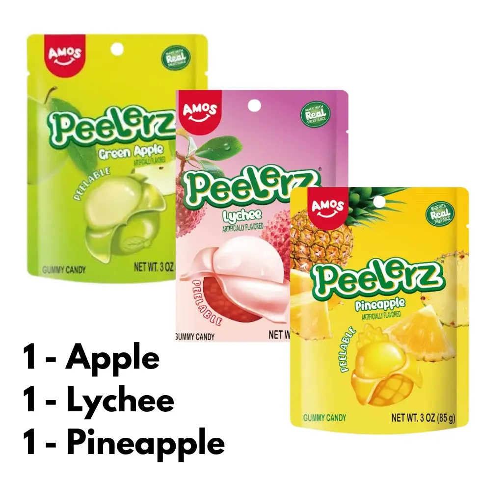 3 Pack Gummy Peeling Candy - Lychee, Pineapple & Green Apple
