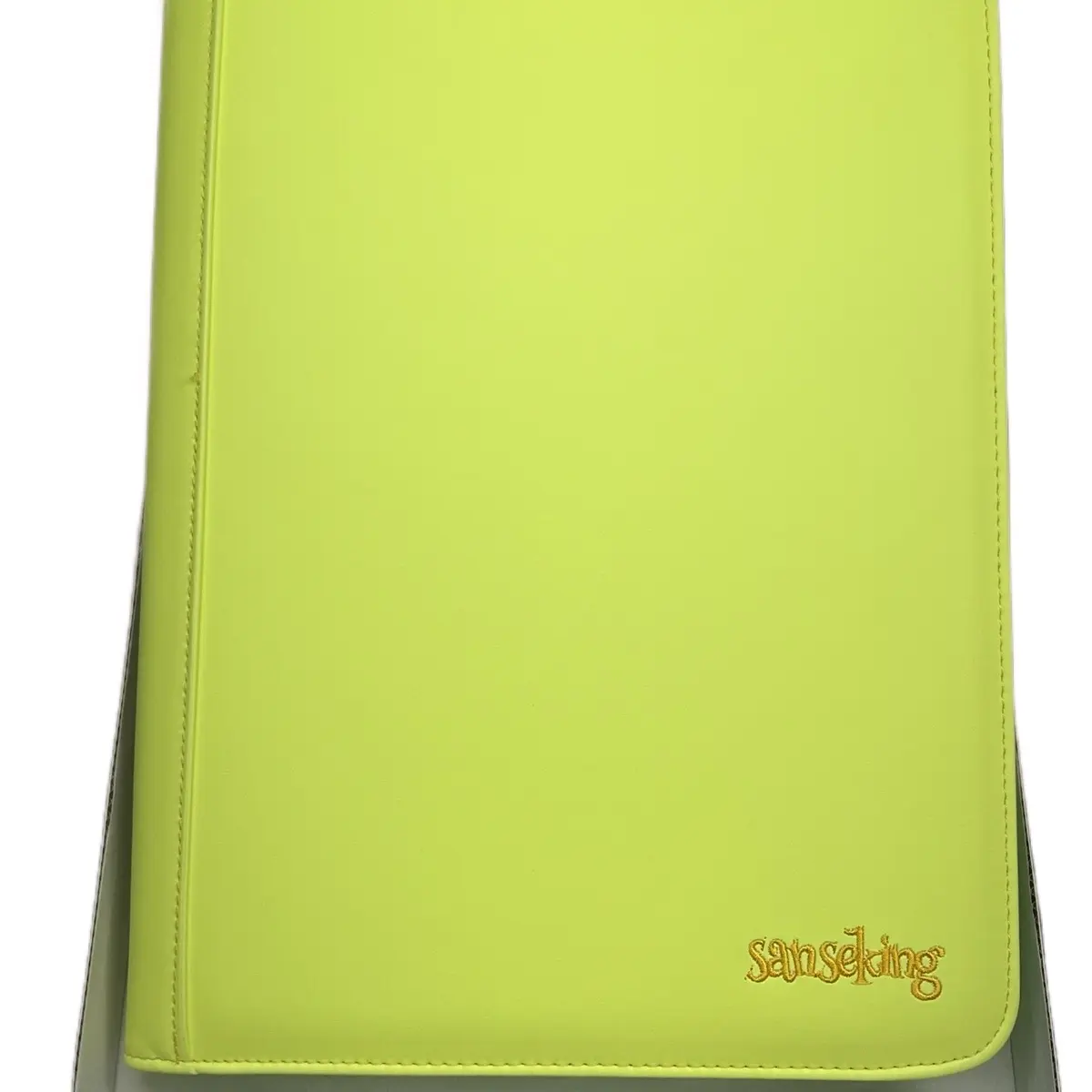 Sanseking 9 Pocket Leather Zipper Trading Card Binder (FLUORESCENT GREEN ON GREEN)