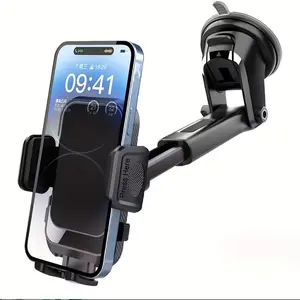 Premium car suction cup phone holder, universal design, with adhesive gel pad, can rotate 360° and 270°, fully adjustable viewing angle.