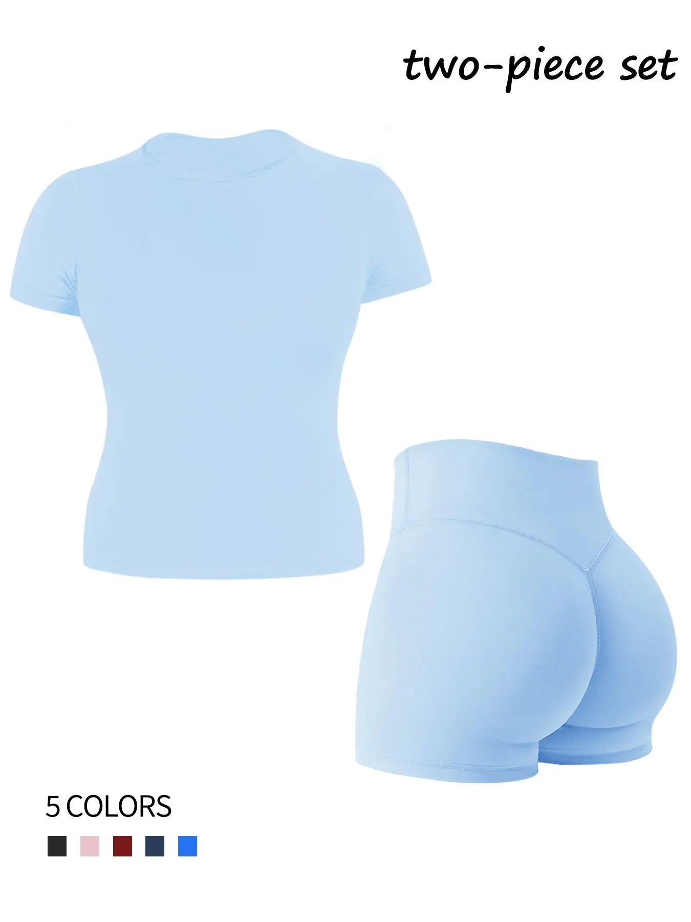 Women's Seamless Quick Dry Workout Set, Summer Fitness Outfit, Slim Fit Short Sleeve Top & Fitness Biker Shorts 2 Piece Outfit, Casual Sports Set for Yoga, Running and Gym