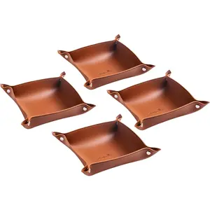 Leather  Valet Tray for Women and Man, Portable Entryway Table Tray Bedside Nightstand Desk Tray Small Catchall Travel Dish Plate for Key,Wallet,Watch, (4PCs Brown-B)