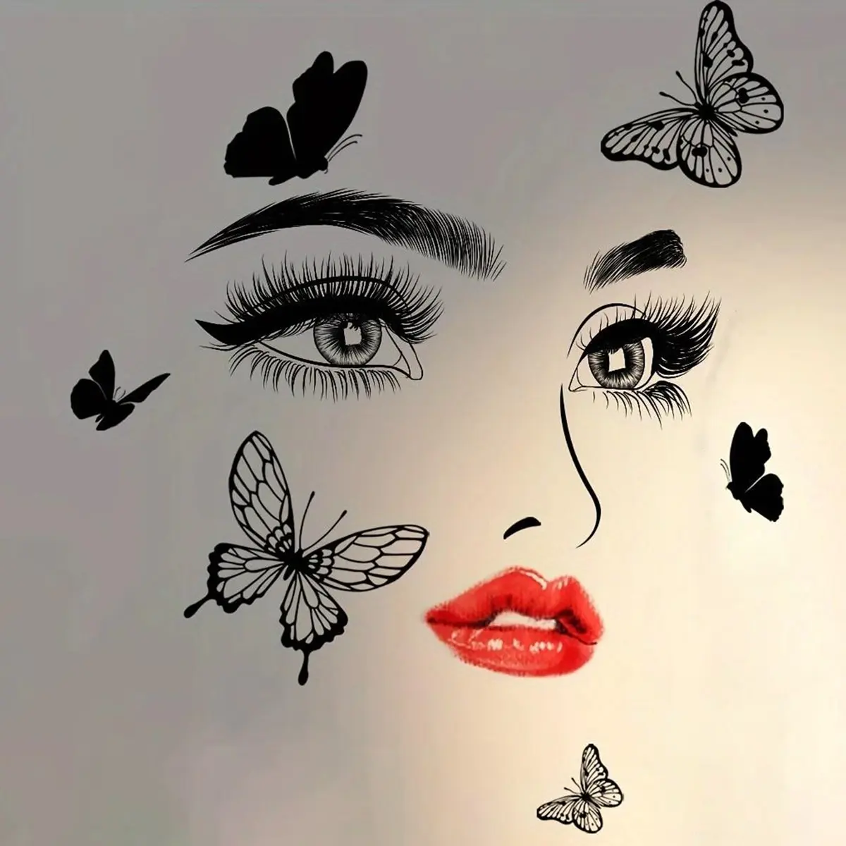 Modern Geometric Heart Wall Stickers Set, PVC Self-Adhesive Waterproof Decorative Decals with Lips Eye Butterfly Patterns, Home Room Decor Sticker Decoration