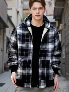 Men's Thick Flannel Plaid Jacket with Fleece Lining Hooded Zip-up Winter Warm Coat, Buffalo Plaid Shacket california outfit tiktok shop deals