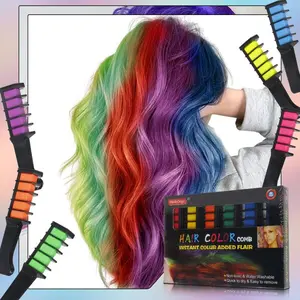 Hair Chalk Comb Set 6pcs Temporary Hair Dye Combs for Women & Girls Nonionic Water Washable Instant Color Add Flair Party Daily Use Hair Color Tool