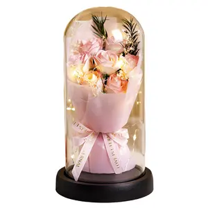 Eternal Rose Flower Led Light Up Rose in Acrylic Dome for Mom Girlfriend Boyfriend Daughter Women Teen Girl Glowing Versatile Gift Room Decor for Girls