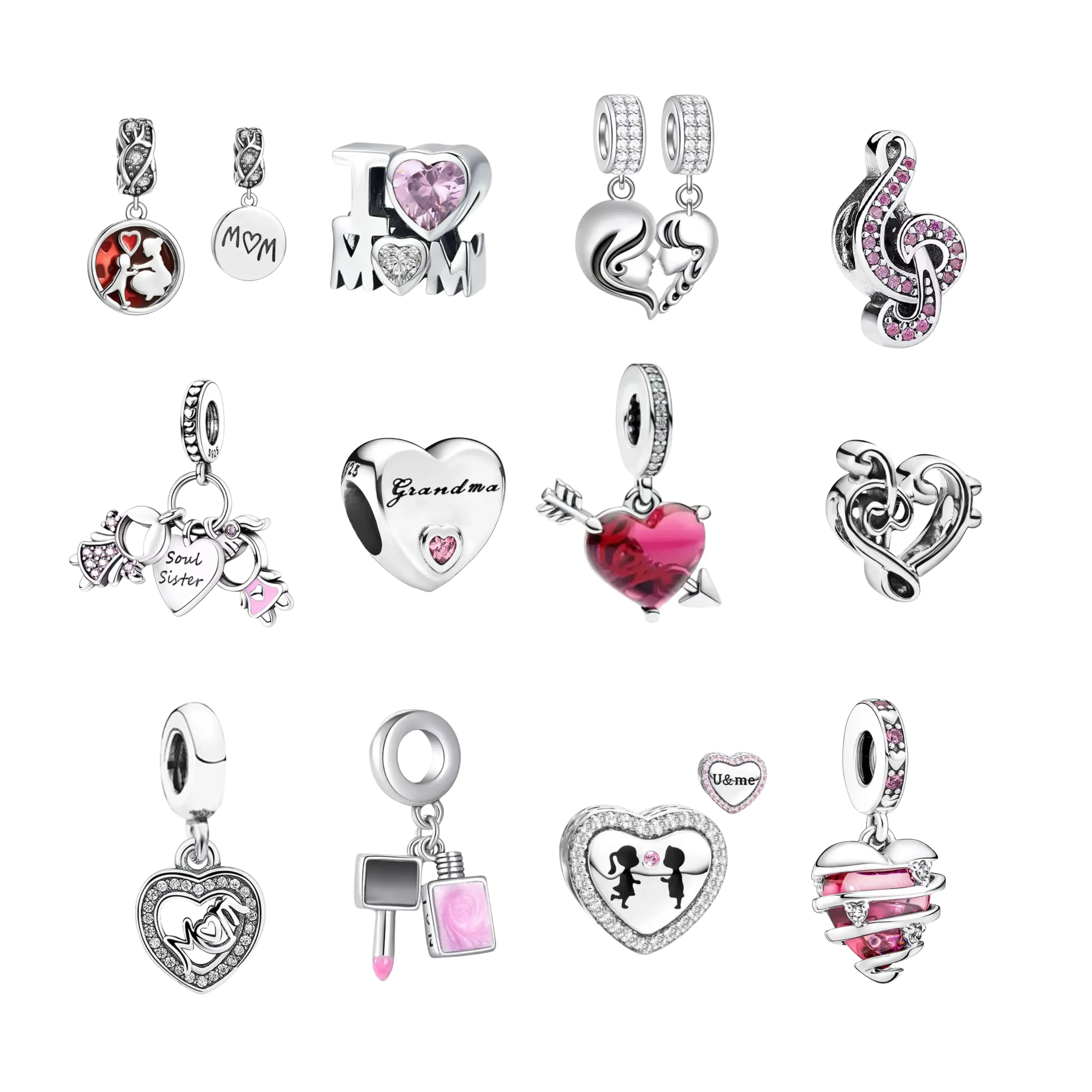 925 Sterling Silver Bracelet Charms & Pendants - Heart-Themed Mom-Focused Cute Dangles, Jewelry for Women, Unisex Anniversary Gift, Daily Elegance