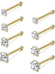 Hypoallergenic Nose Rings 18g 20g Stainless Steel, Cubic Zirconia Nose Ring Labret, Unisex Casual Piercing Jewelry