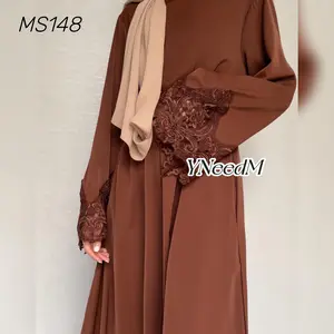 Solid color lace zip dress with flowers Nidah MS148#