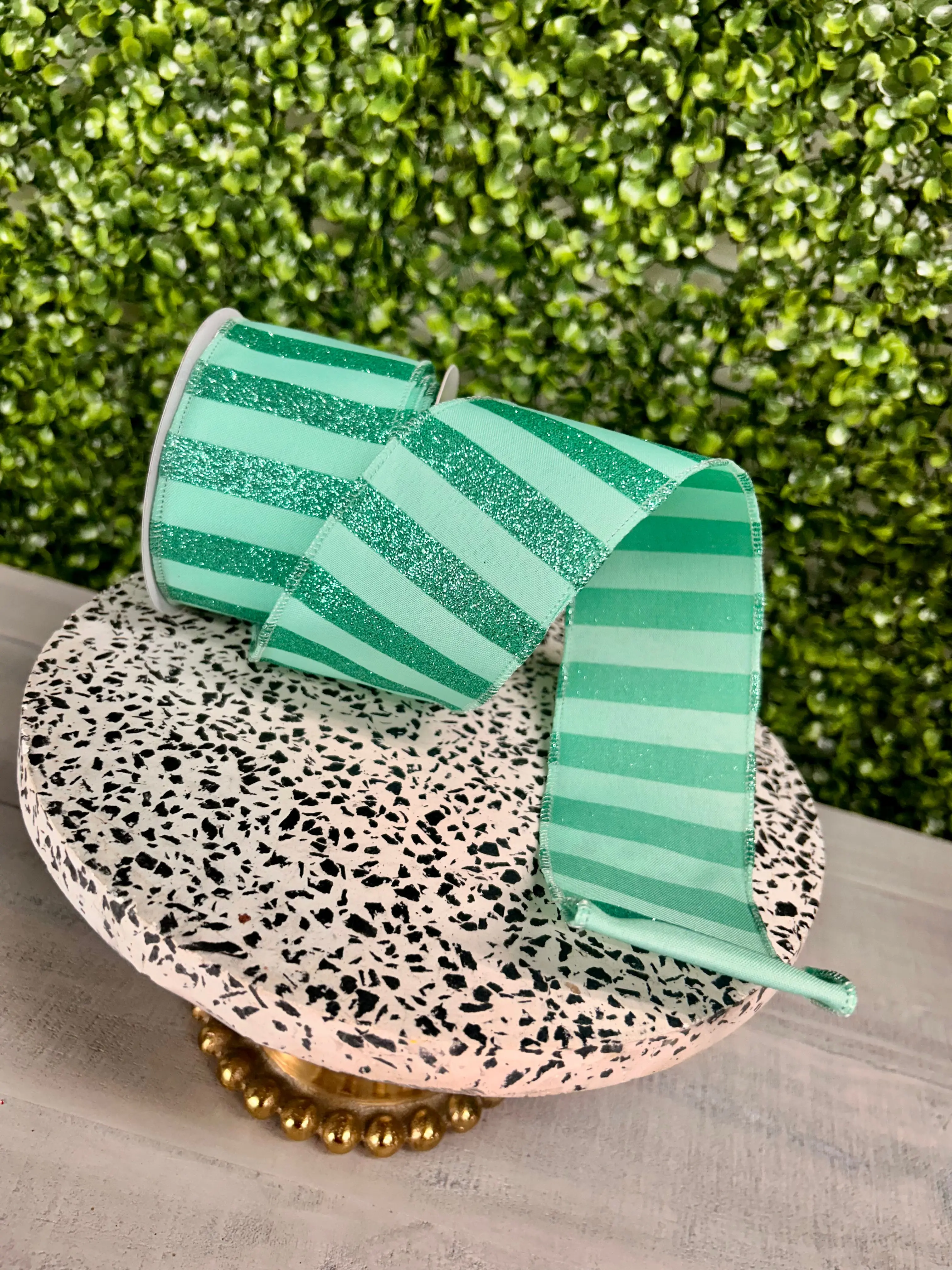 2.5 Inch By 10 Yard Mint Horizontal Glitter Stripes Ribbon