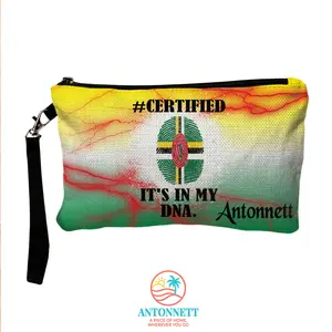 Antonnett “Certified: It’s In My DNA” Personalized Linen Pouch with Detachable Wristlet – 9.2x6 in., Caribbean‑Inspired Everyday Carry Bag, Custom Name in 12 Fonts, Soft Linen Gift Pouch