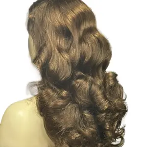 Hollywood Glam long wig  Raw Vietnamese  bounce  loose wave 22nch   100% human hair Wig Curly Hair Ready To Wear Shaggy Waves Big Hair Curly Hair Wig TikTokShopBlack