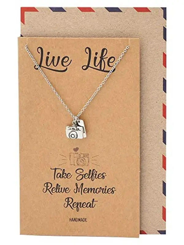 Quan Jewelry Vintage Camera Necklace for Women, Inspirational Silver Plated Pendant on Adjustable Stainless Steel Chain, Casual Gift for Birthday & Graduation, Selfies, Relive Memories, Daily Wear, Unisex, Anniversary, Aspiring Photographers, Repeat