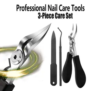 3PCS Stainless Steel Nail Care Set - Wide Jaw Thick Hard Cutter, Ultra Sharp Curved Blade Precision Trimmer, Ingrown Nail Tool, Heavy Duty Professional Pedicure Kit for Adults clipper slanted trimming groove pliers