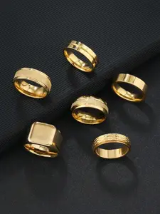 6pcs Men's Ring Set, Rhombus Pattern Fashion Rings, Stackable Jewelry Accessories For Daily Wear