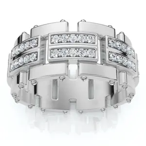 3/4Ct Men's Round Cut Diamond 10MM Wide Ring Wedding Band 10k Gold Lab Grown