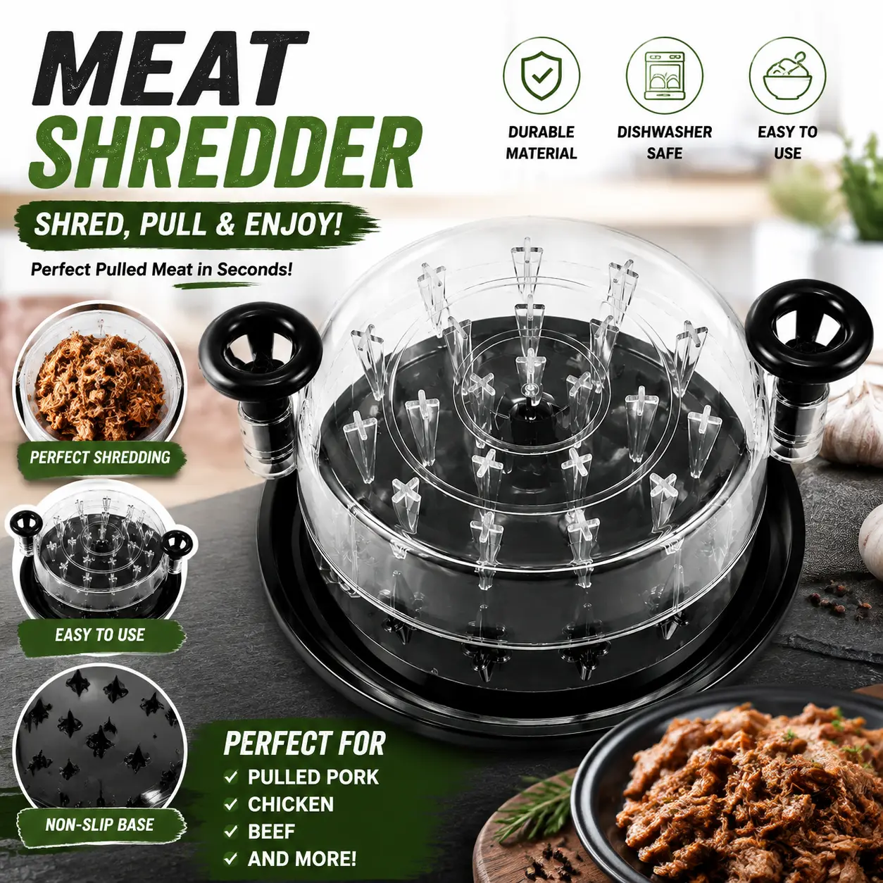 Chicken Shredder Tool for Pulled Chicken, Manual Meat Shredder with Powerful Shredding Teeth, BBQ Kitchen Gadget for Fast Meal Prep